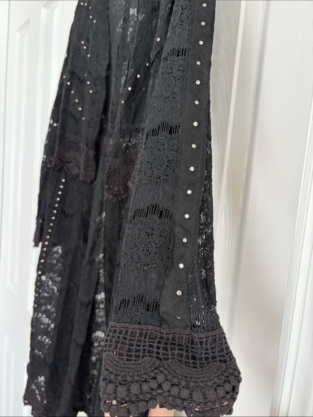 VOCAL Black Studded Lace Long Open Cardigan Duster Goth Women’s Size Large - Picture 7 of 10